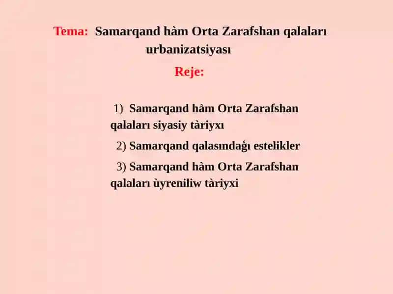 Samarqand hàm Orta Zarafshan qalaları siyasiy tàriyxı 1