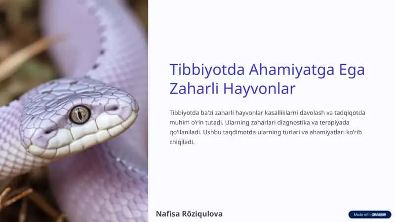 Zaharli Hayvonlar Tibbiyoti 1