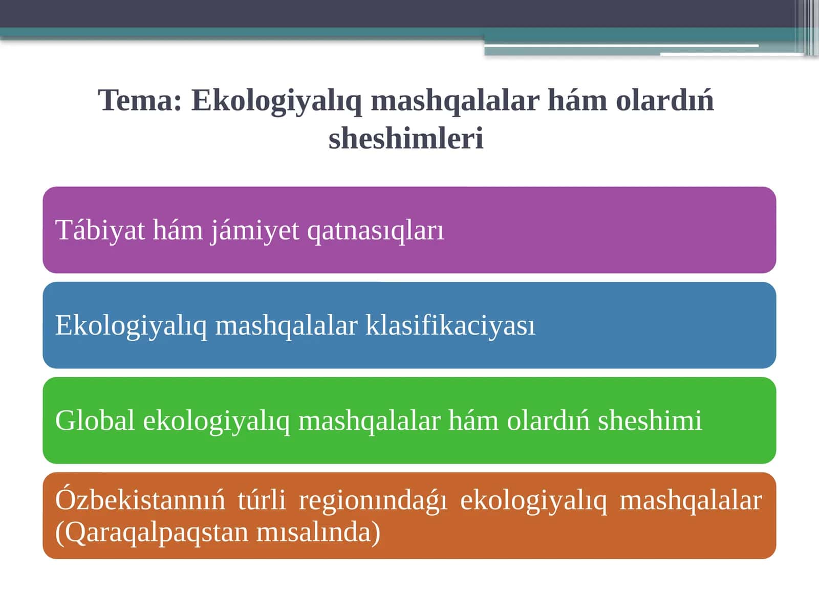 Ekologiyalıq mashqalalar hám olardıń sheshimleri 1