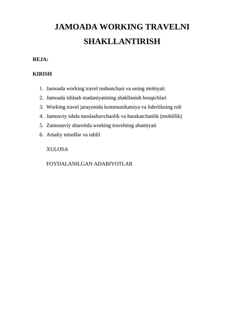 Jamoada Working Travelni Shakllantirish 1