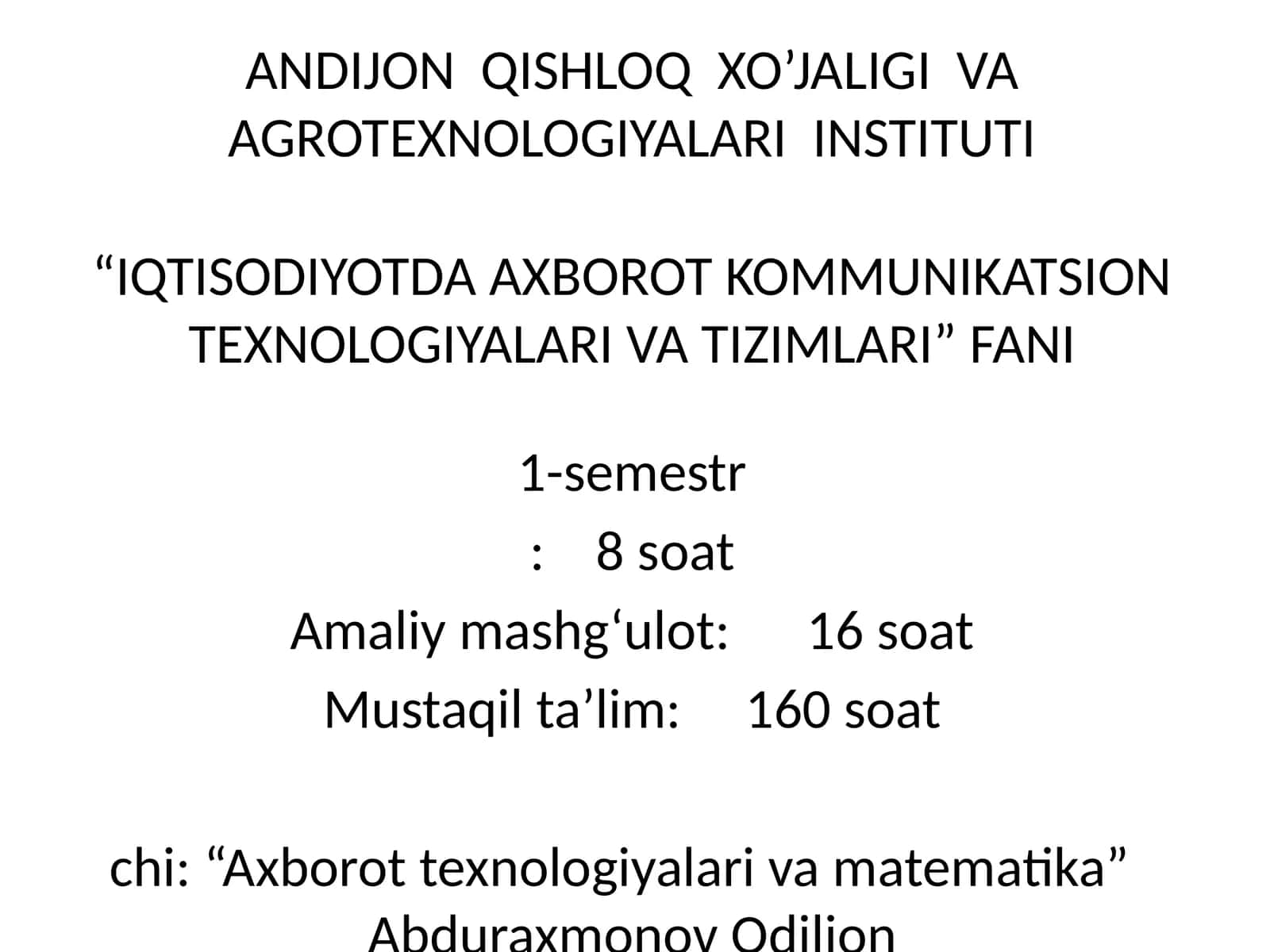 IQTISODIYOTDA AXBOROT KOMMUNIKATSION TEXNOLOGIYALARI VA TIZIMLARI 1