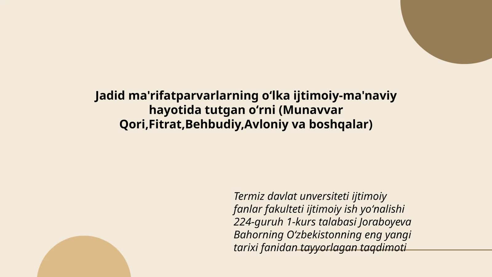 Oʻzbekistonning eng yangi tarixi fanidan tayyorlagan taqdimoti 1