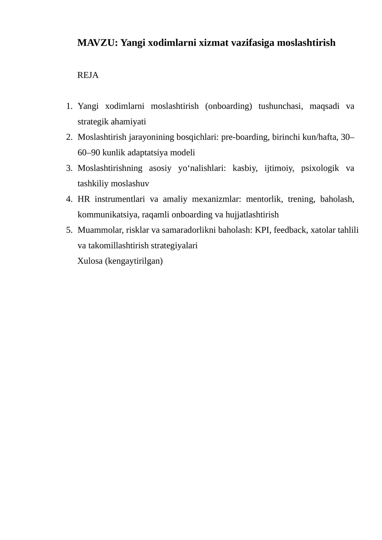 Yangi xodimlarni xizmat vazifasiga moslashtirish 1