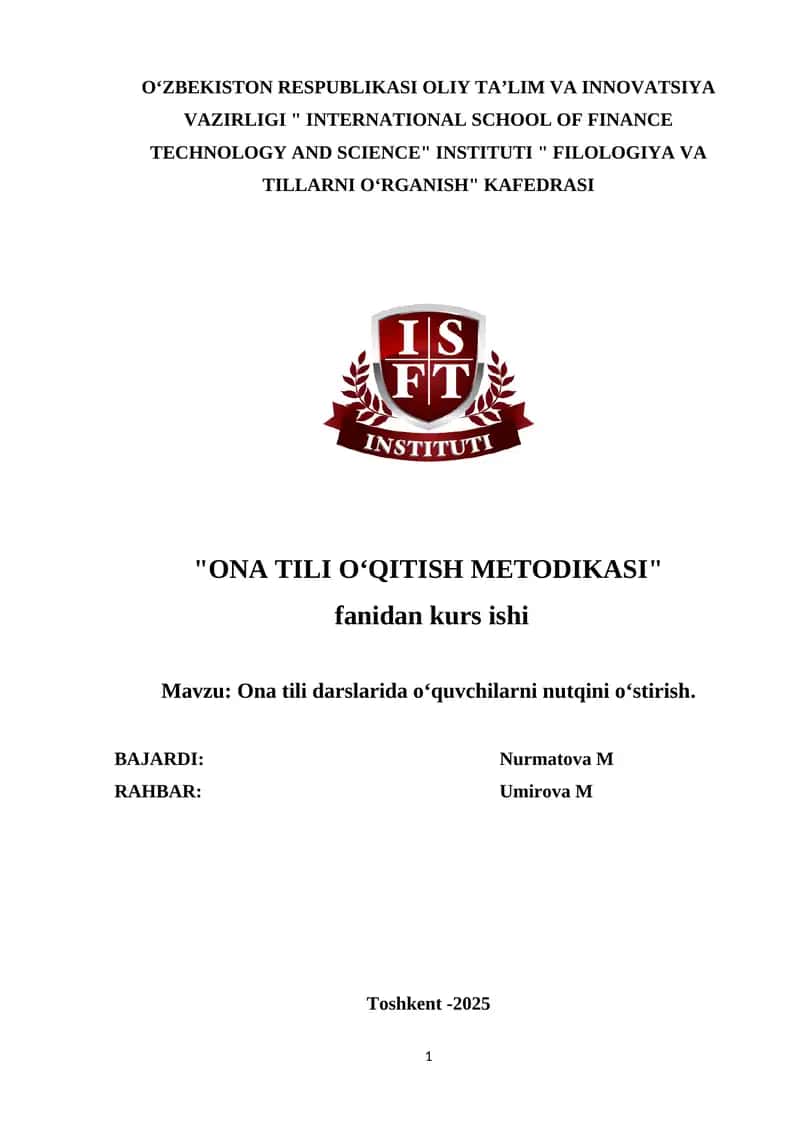 Ona tili darslarida o‘quvchilarni nutqini o‘stirish. 1