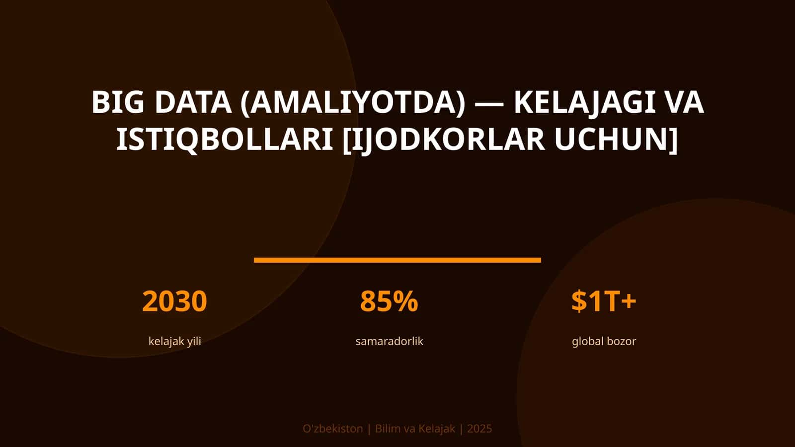 BIG DATA (AMALIYOTDA) — KELAJAGI VA ISTIQBOLLARI [IJODKORLAR UCHUN] 1
