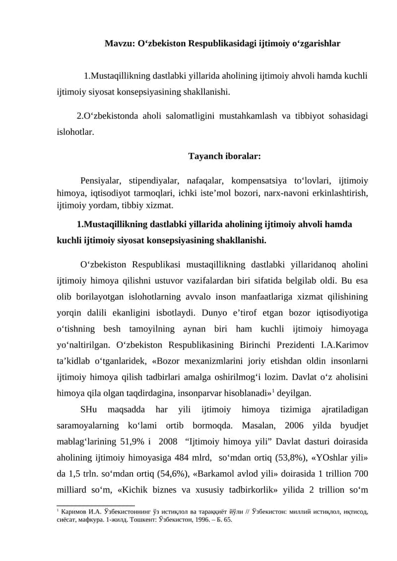 O‘zbekiston Respublikasidagi ijtimoiy o‘zgarishlar 1