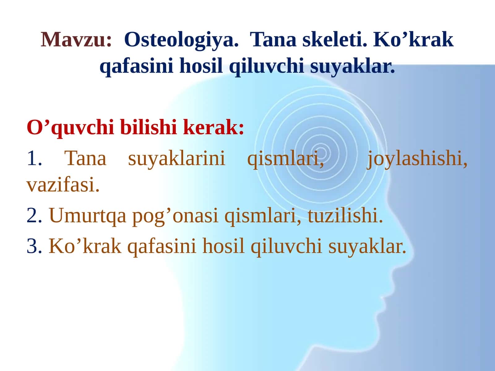Osteologiya. Tana skeleti. Ko’krak qafasini hosil qiluvchi suyaklar 1