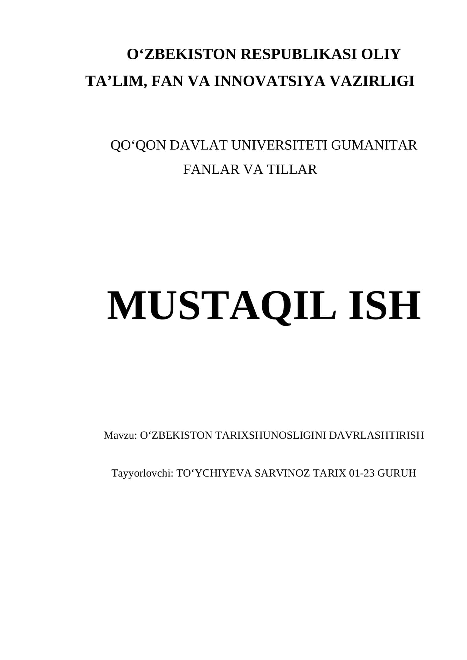 OʻZBEKISTON TARIXSHUNOSLIGINI DAVRLASHTIRISH 1