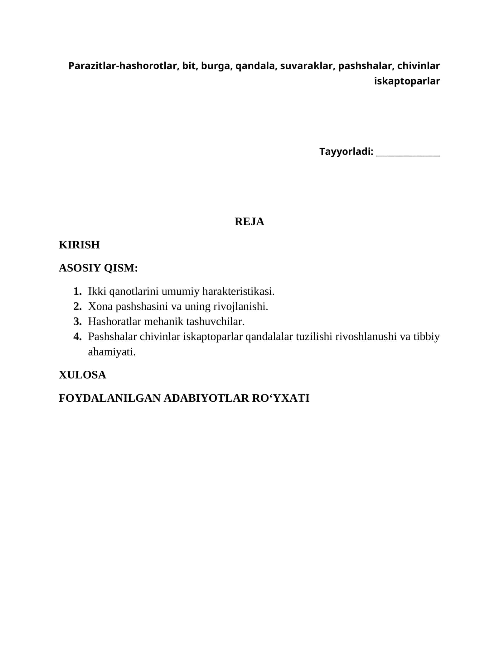Parazitlar-hashorotlar, bit, burga, qandala, suvaraklar, pashshalar, chivinlar iskaptoparlar 1