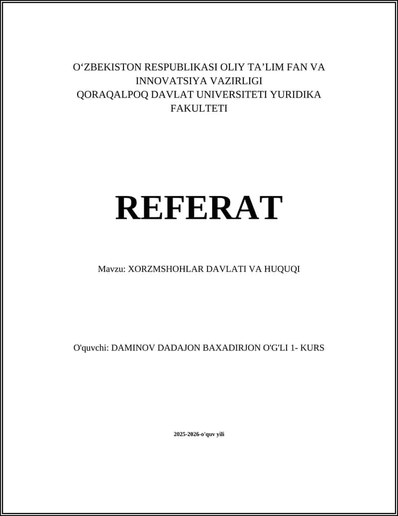 XORZMSHOHLAR DAVLATI VA HUQUQI 1