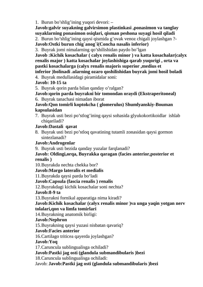 Anatomiya fanidan test 1