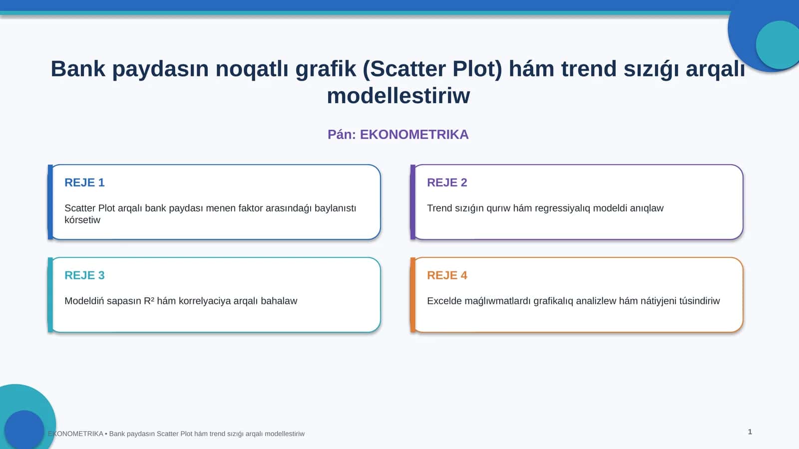 Scatter Plot hám trend sızıǵı arqalı modellestiriw 1