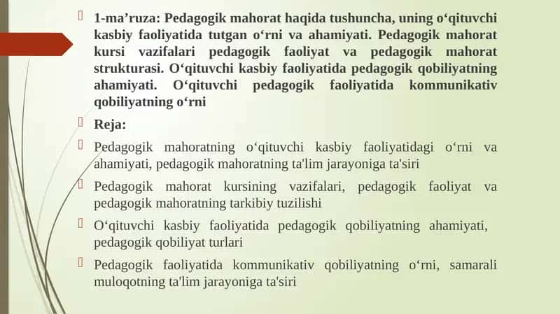 Pedagogik mahorat kursi 1