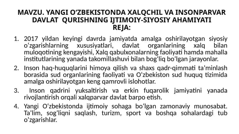 YANGI O‘ZBEKISTONDA XALQCHIL VA INSONPARVARDAVLAT QURISHNING IJTIMOIY-SIYOSIYAHAMIYATI 1