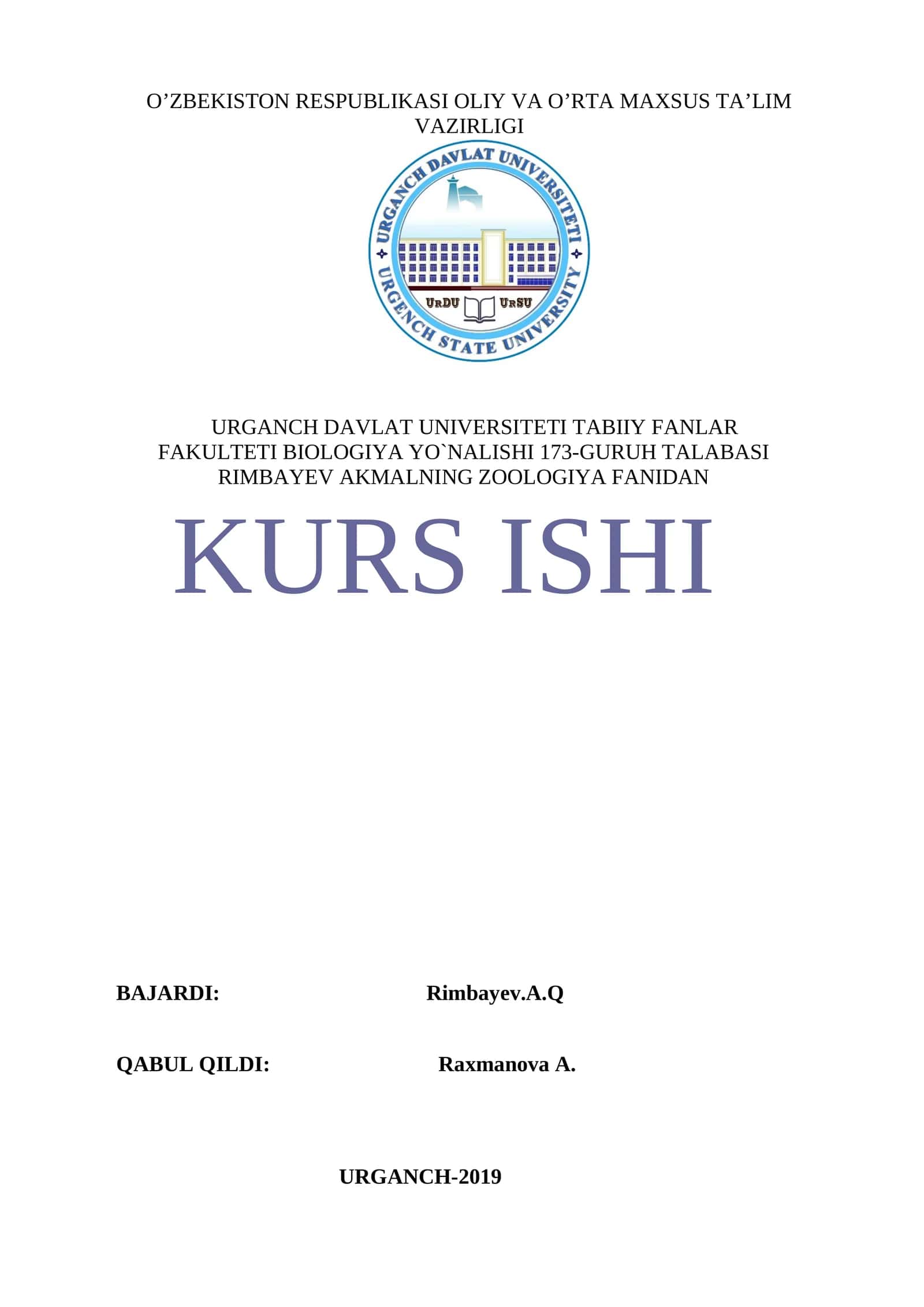 Zoologiya fanidan kurs ishi 1