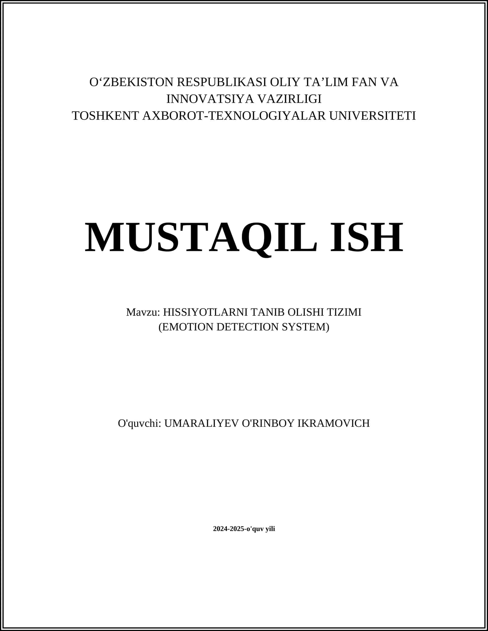 HISSIYOTLARNI TANIB OLISHI TIZIMI 1