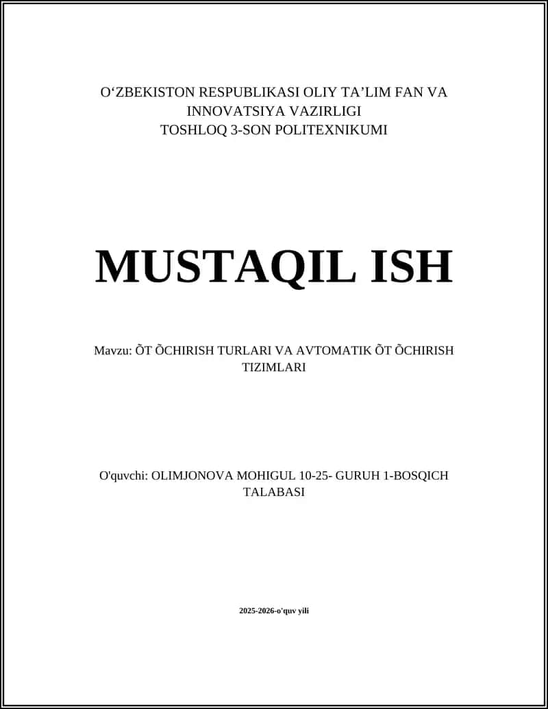 ÕT ÕCHIRISH TURLARI VA AVTOMATIK ÕT ÕCHIRISH TIZIMLARI 1