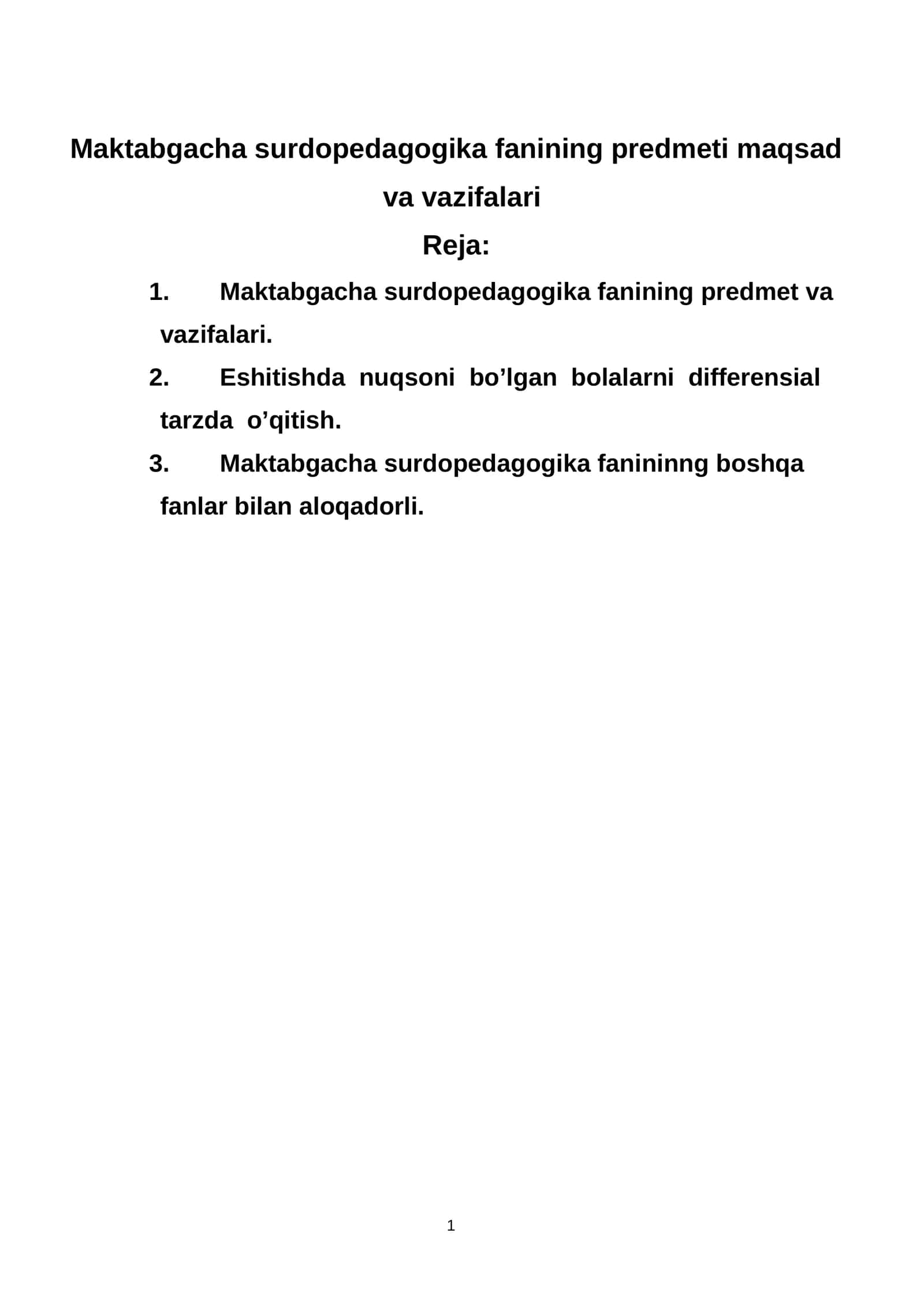Maktabgacha surdopedagogika fanining predmeti maqsad va vazifalari 1
