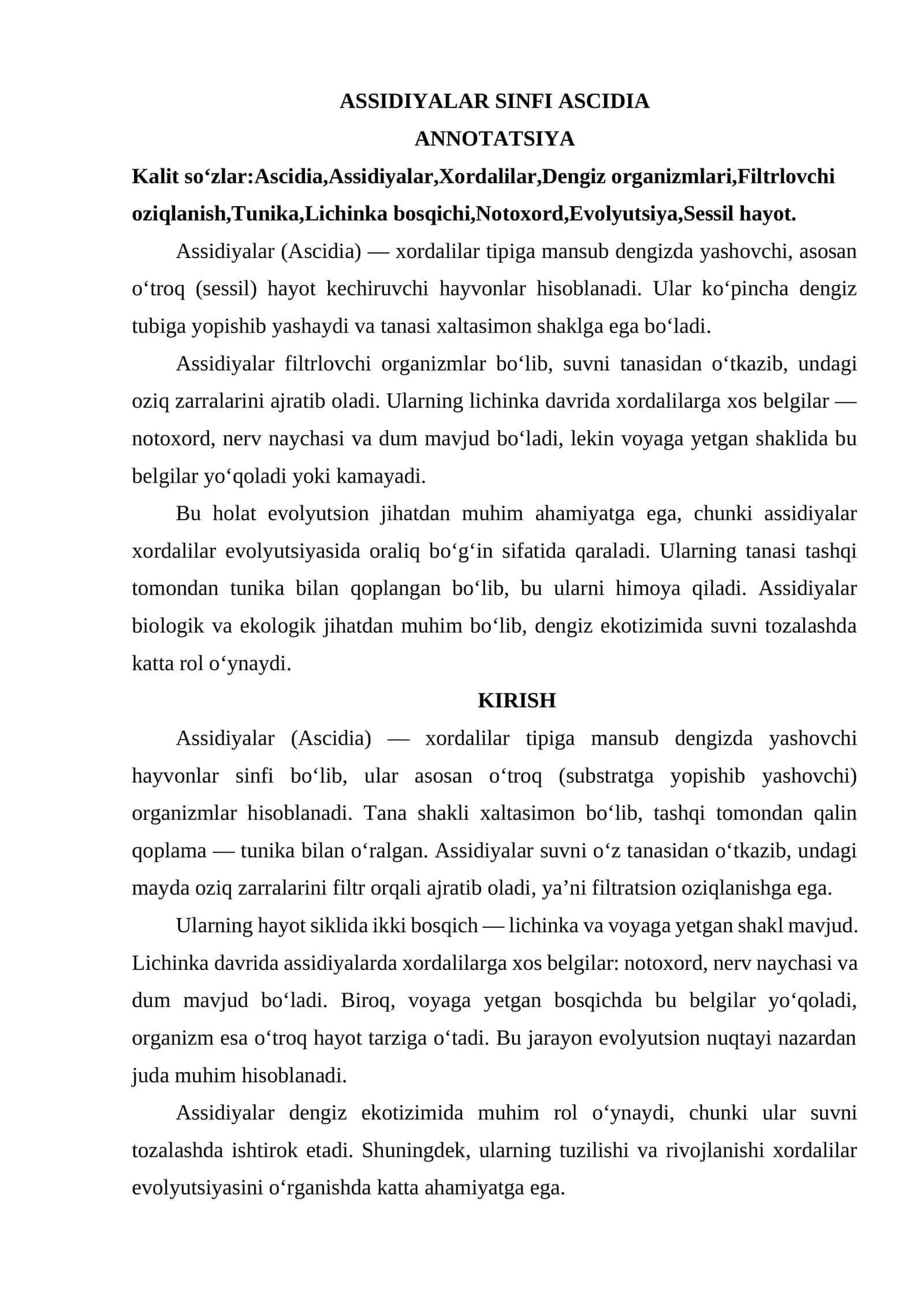 ASSIDIYALAR SINFI ASCIDIA 1