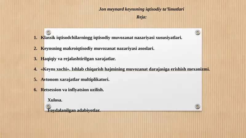 Jon Meynard Keynsning iqtisodiy ta’limotlari 1