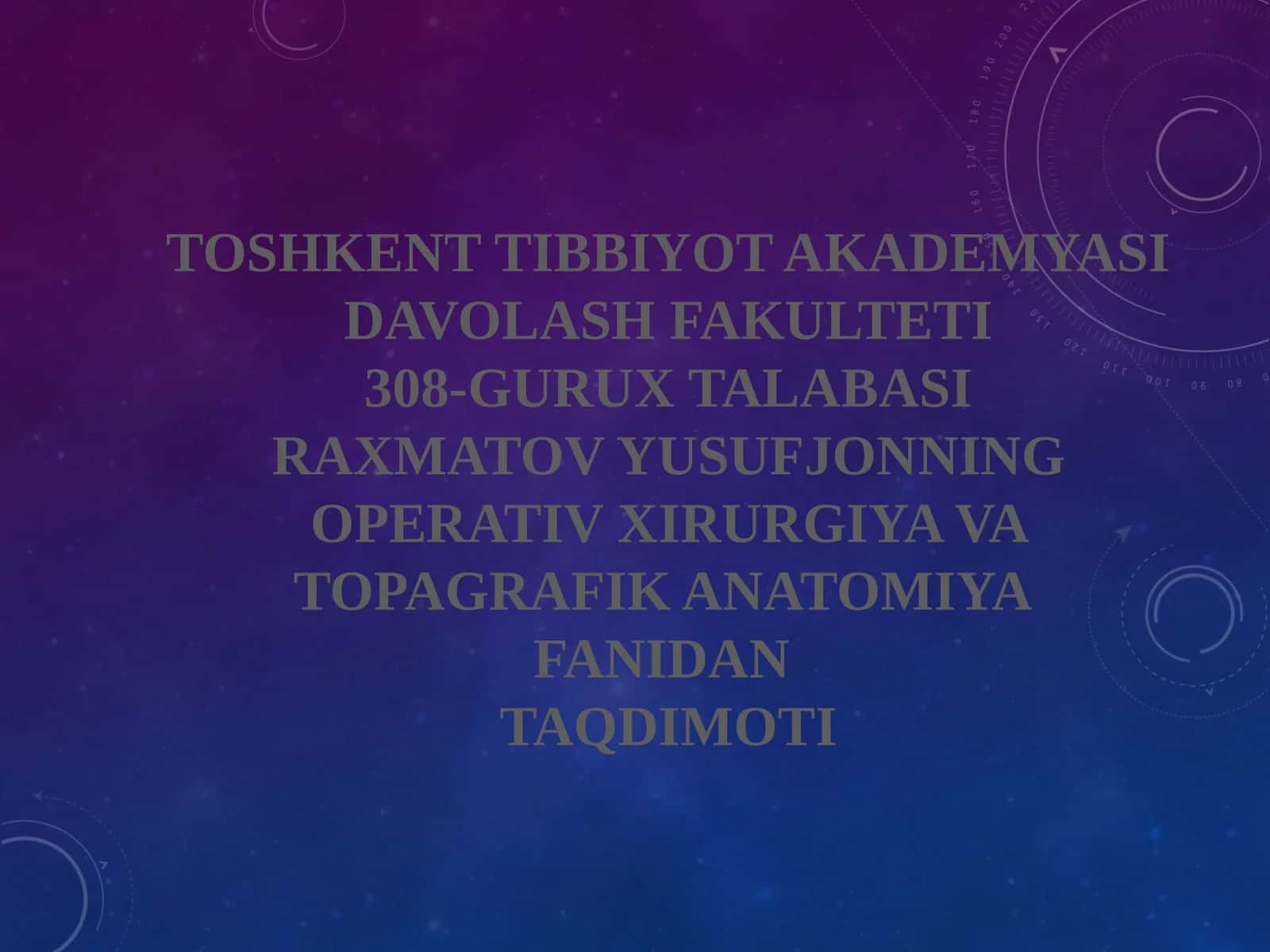 Operativ xirurgiya va topagrafik anatomiya 1