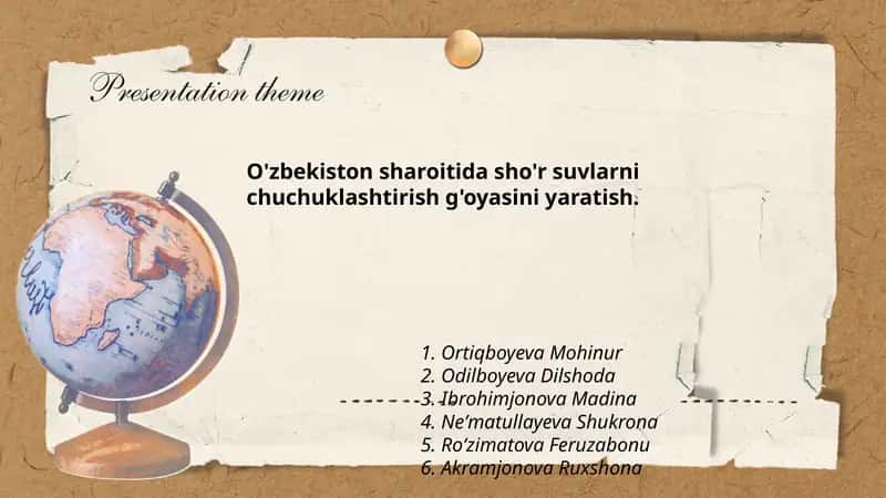 O'zbekiston sharoitida sho'r suvlarni chuchuklashtirish g'oyasini yaratish 1