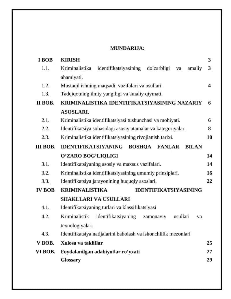 KRIMINALISTIK IDENTIFIKATSIYA TUSHUNCHASI, VAZIFALARI, PRINSIPLARI VA SHAKLLARI 1