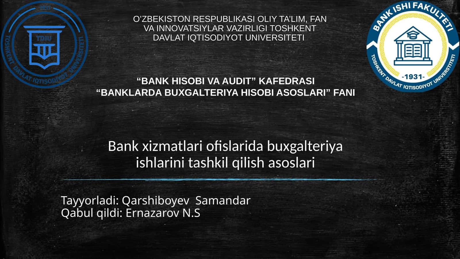 Bank xizmatlari ofislarida buxgalteriya ishlarini tashkil qilish asoslari 1