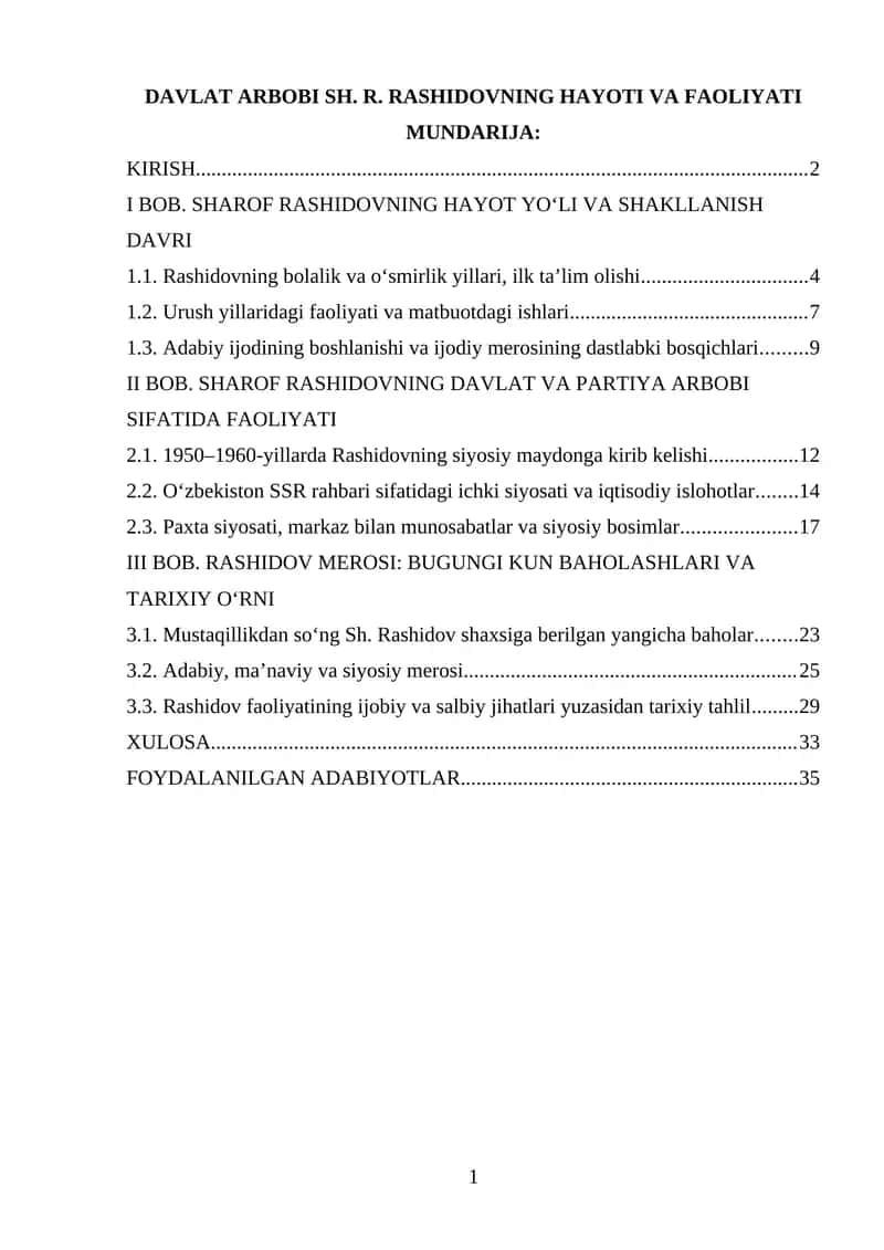 DAVLAT ARBOBI SH. R. RASHIDOVNING HAYOTI VA FAOLIYATI 1