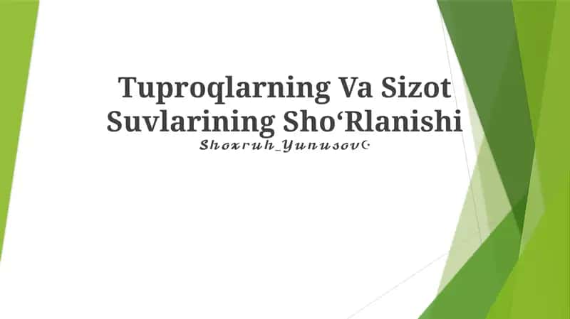 Tuproqlarning Va Sizot Suvlarining ShoʻRlanishi 1