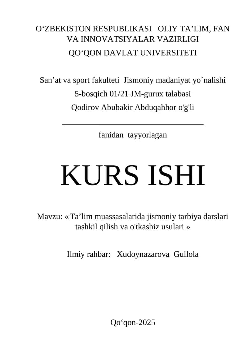 Ta’lim muassasalarida jismoniy tarbiya darslari 1