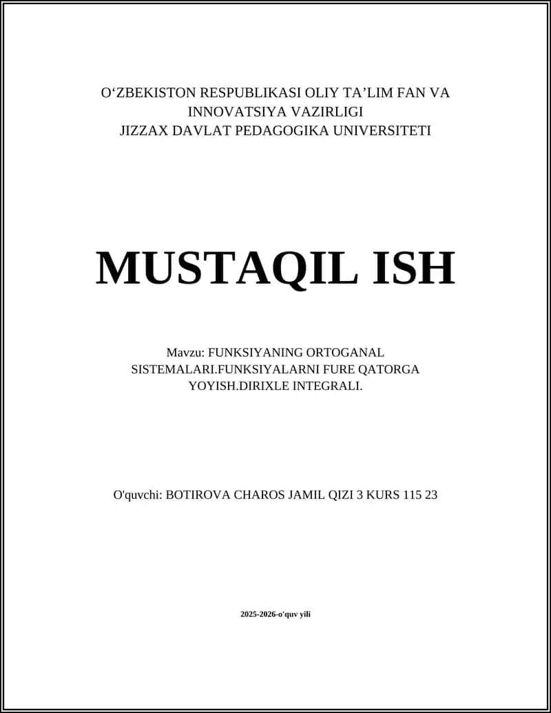 Ortogonal sistemalar: taʼrif va oddiy misollar 1