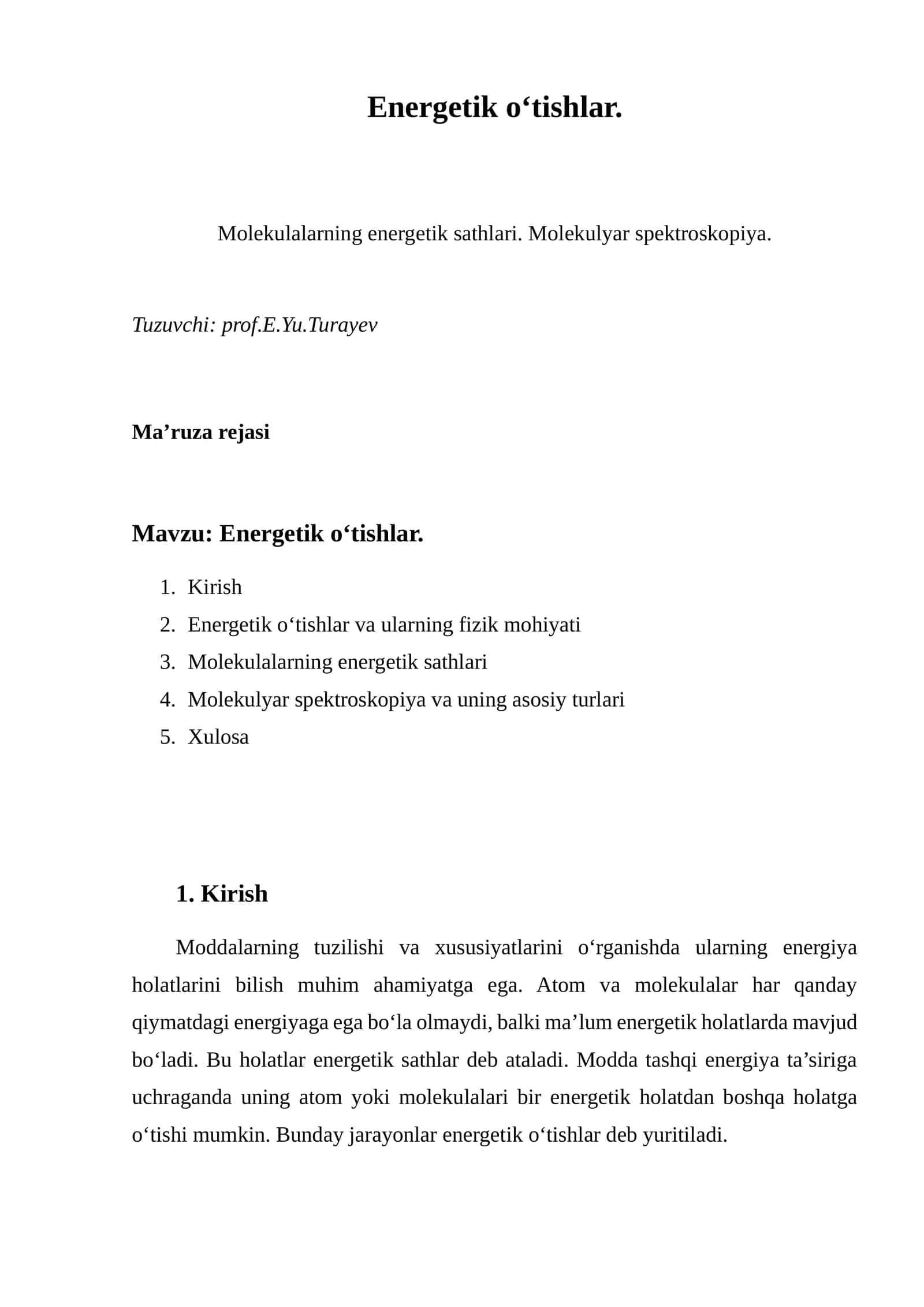 Energetik o‘tishlar 1