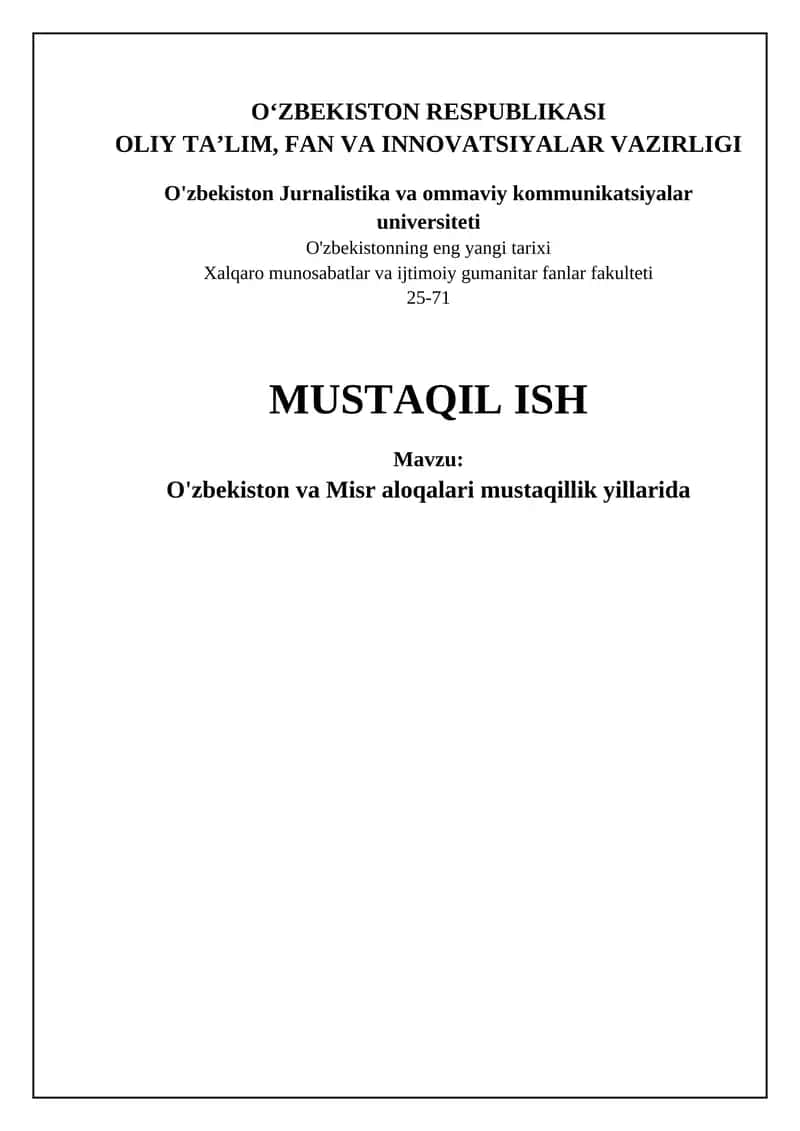 O'zbekiston va Misr aloqalari mustaqillik yillarida 1