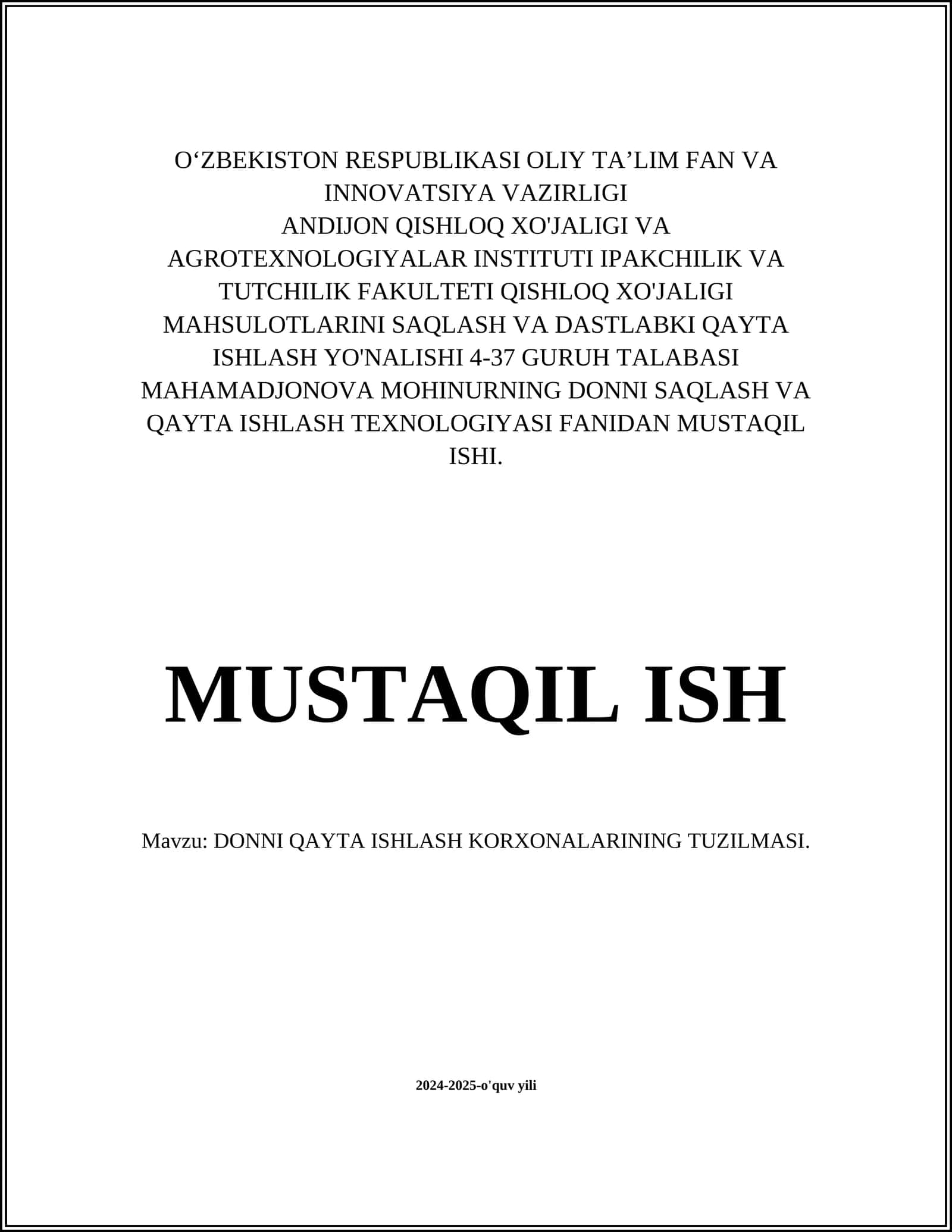 DONNI QAYTA ISHLASH KORXONALARINING TUZILMASI 1