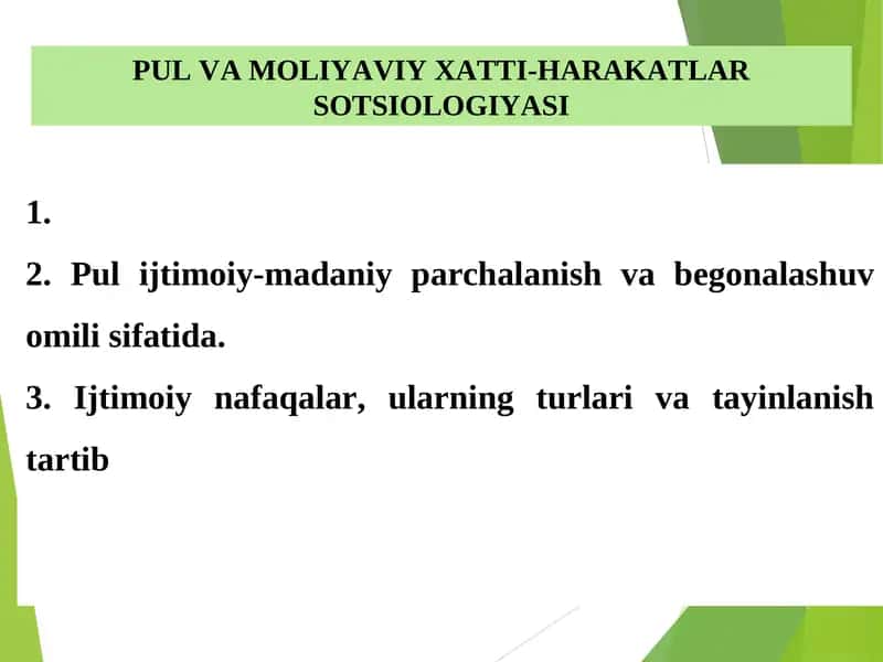Pul va moliyaviy xatti-harakatlar sotsiologiyasi 1