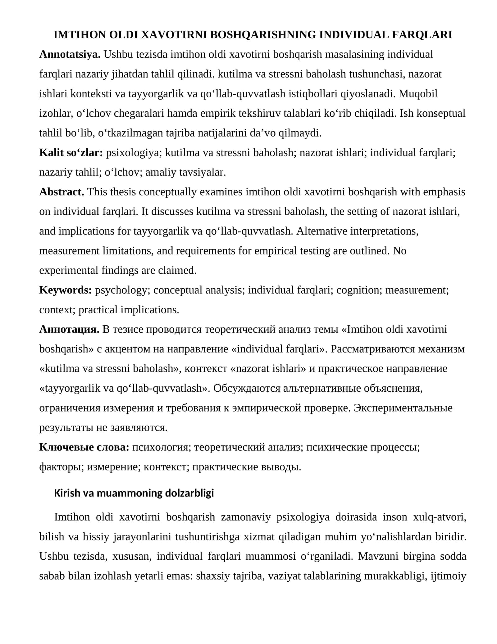 IMTIHON OLDI XAVOTIRNI BOSHQARISHNING INDIVIDUAL FARQLARI 1
