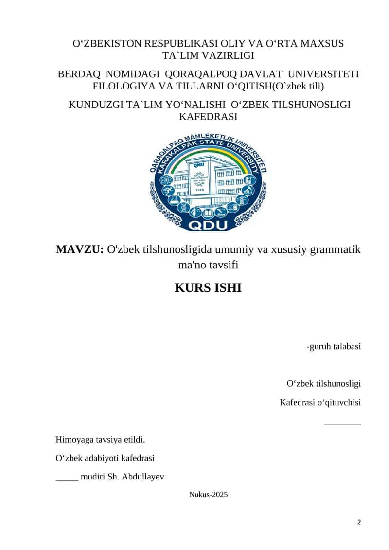 : O'zbek tilshunosligida umumiy va xususiy grammatik ma'no tavsifi 1