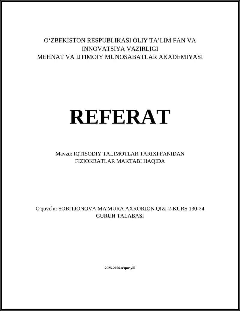 Fiziokratlar maktabi 1