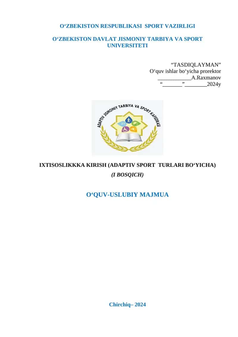 Ixtisoslikka kirish (adaptiv sport turlari bo’yicha) 1