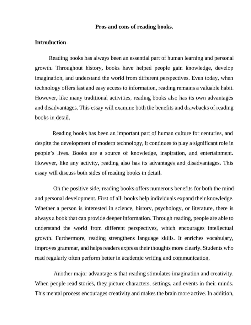 Pros and Cons of Reading Books 1
