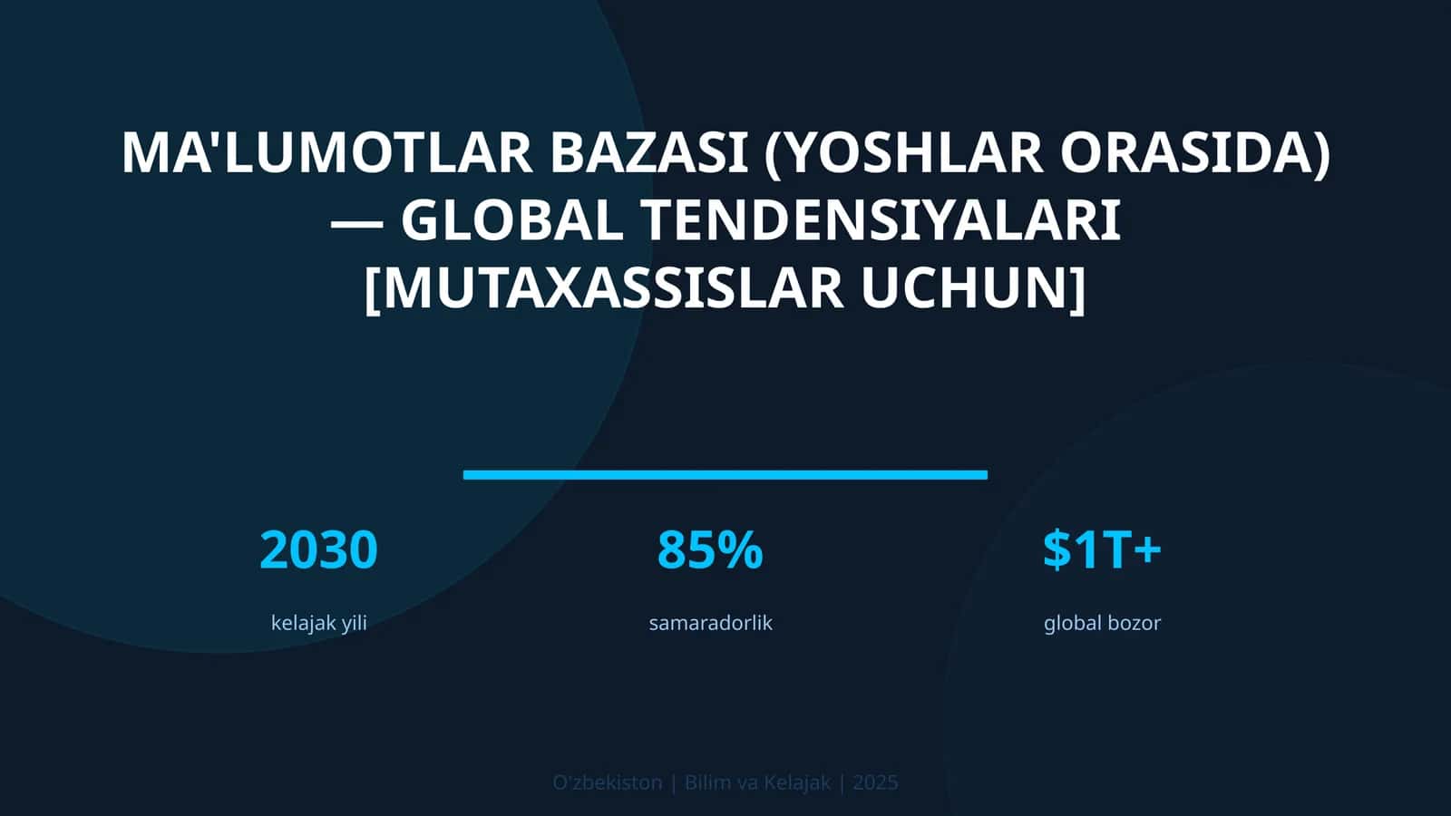 MA'LUMOTLAR BAZASI (YOSHLAR ORASIDA) — GLOBAL TENDENSIYALARI [MUTAXASSISLAR UCHUN] 1