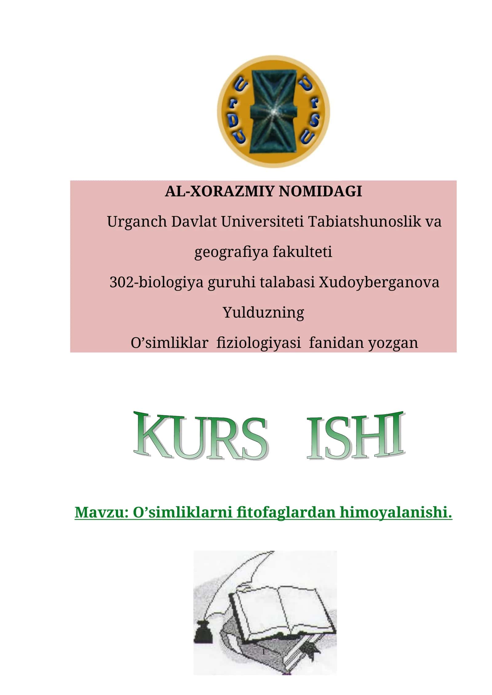 O’simliklar fiziologiyasi fanidan yozgan KURS ISHI 1