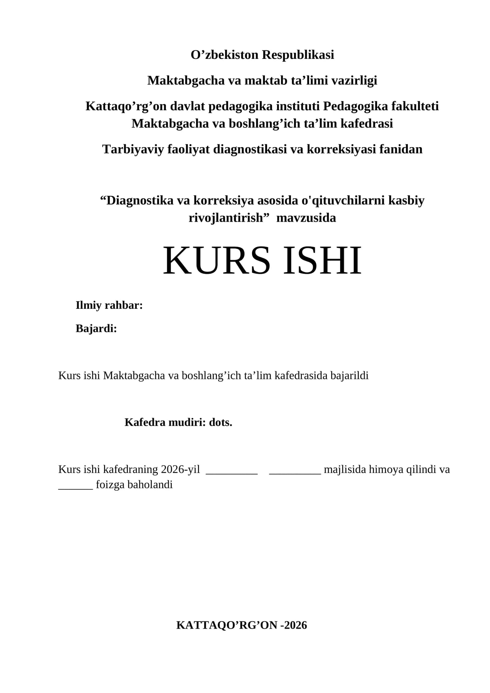 Diagnostika va korreksiya asosida o'qituvchilarni kasbiy rivojlantirish 1