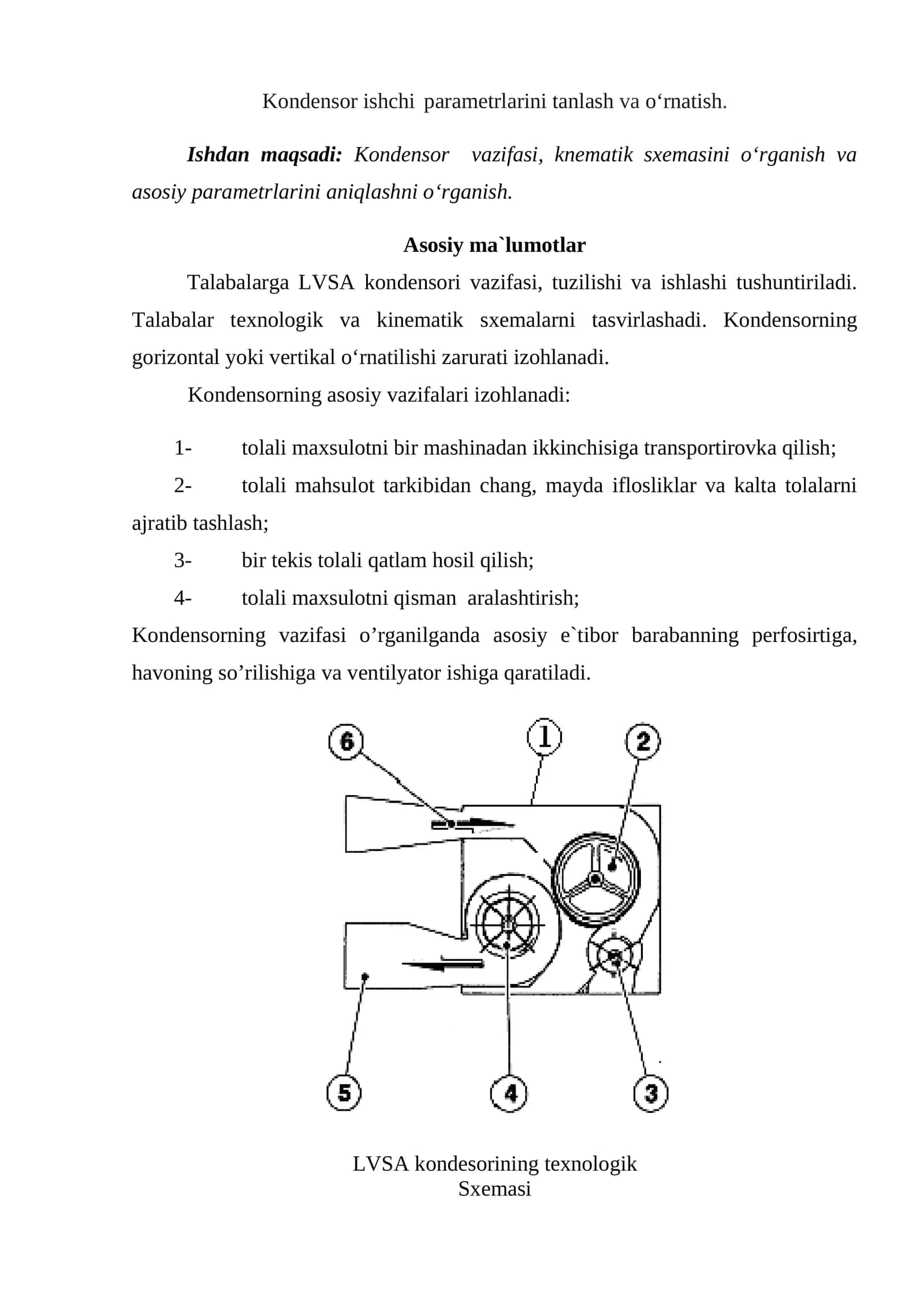 Kondensor ishchi parametrlarini tanlash va o‘rnatish 1