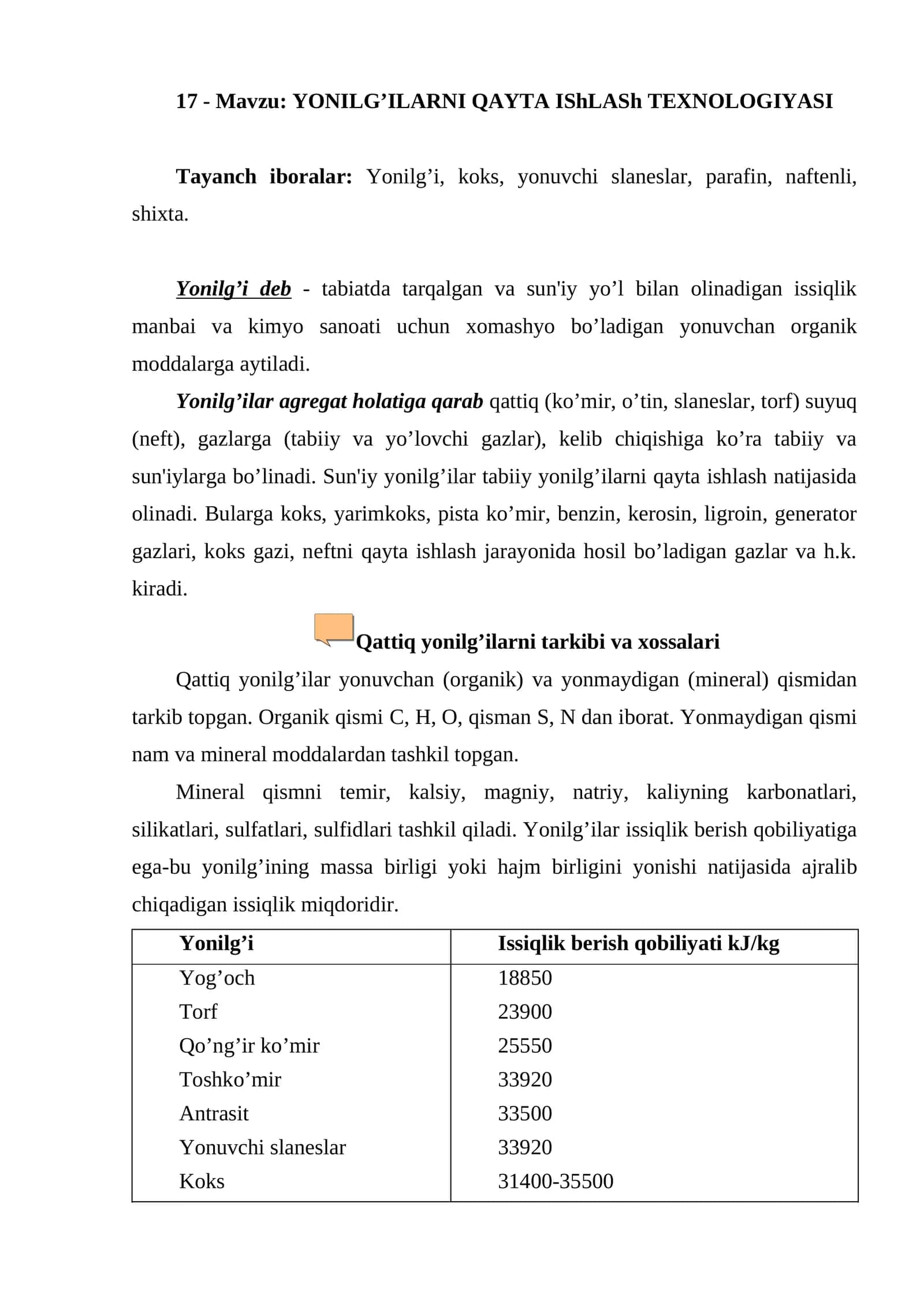 Yonilg’ilarni Qayta IShLASh TEXNOLOGIYASI 1