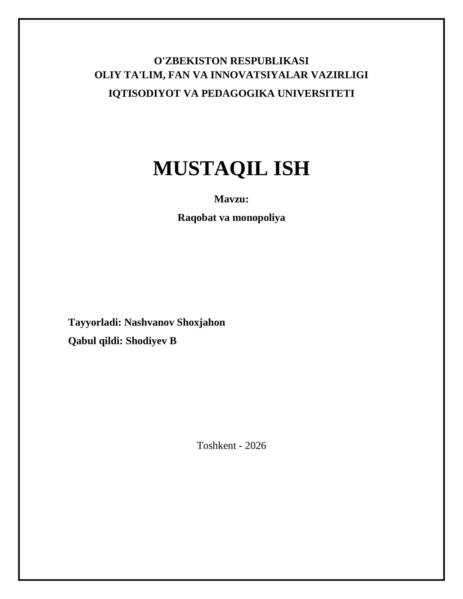 Raqobat va monopoliya 1