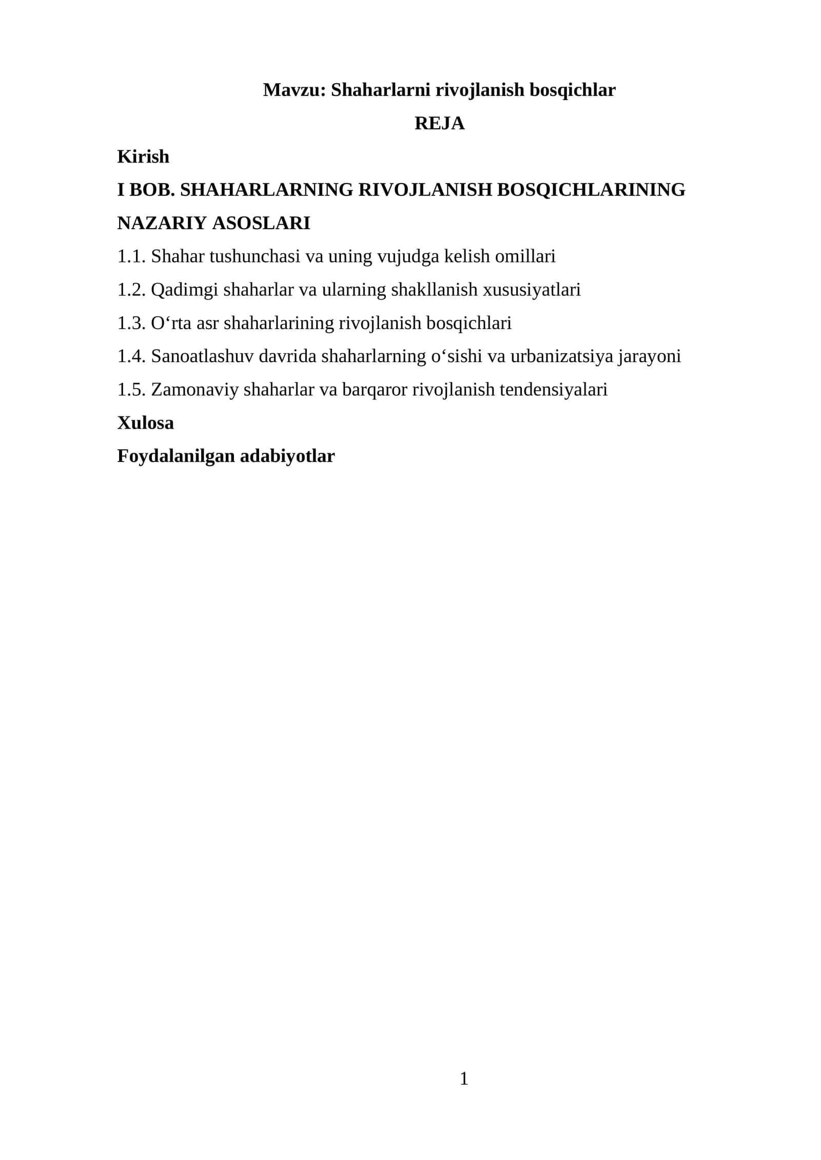 Shaharlarni rivojlanish bosqichlar 1
