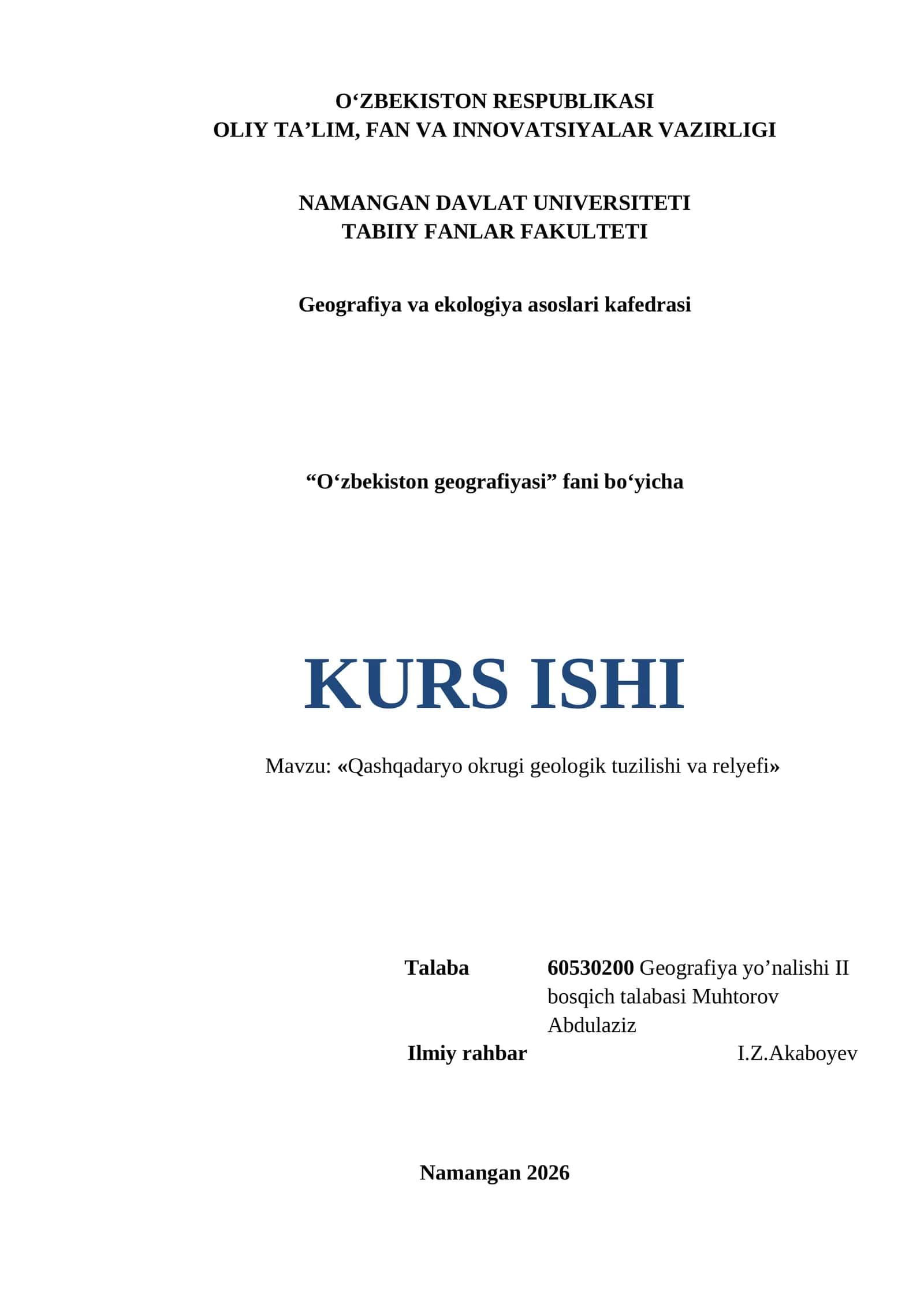«Qashqadaryo okrugi geologik tuzilishi va relyefi» 1