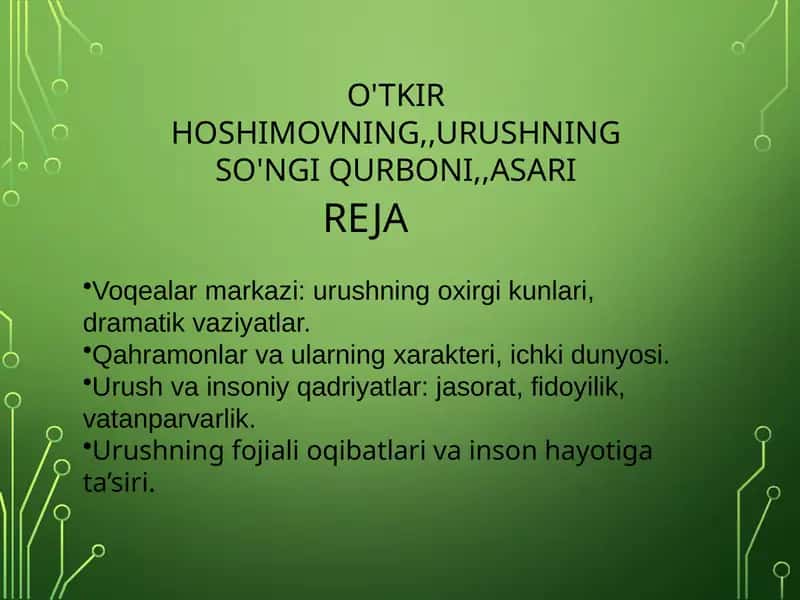 O'TKIR HOSHIMOVNING,,URUSHNING SO'NGI QURBONI,,ASARI 1